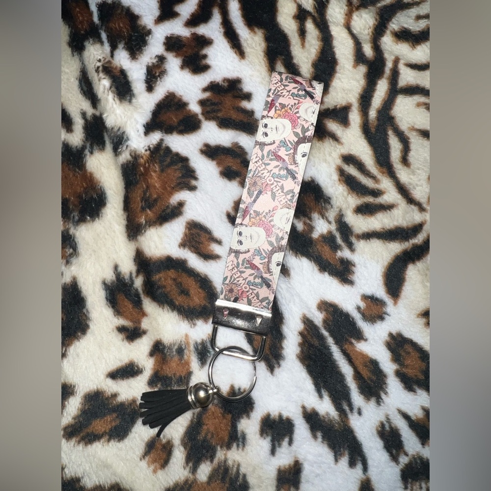 Micheal Myers Halloween Floral Pink Keychain Wristlet